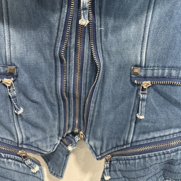 Fashion SX Women's Med? Riveted Denim Biker Motorcycle Jacket Punk distressed - Picture 6 of 15